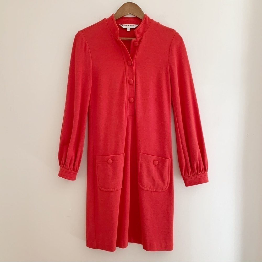 Trina Turk Tomato Red Wool Blend Shirt Dress Sz 2